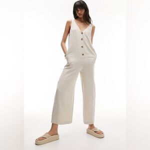 TopShop button-up wide leg jumpsuit - beige size 2